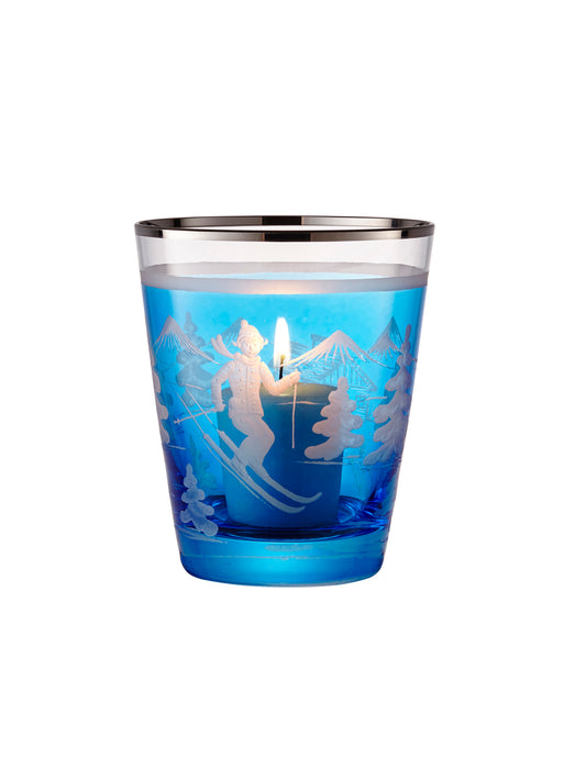 Small Engraved Crystal Skier Votive