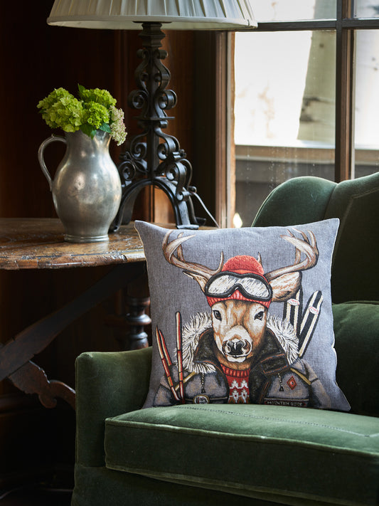 Skiing Deer Pillow