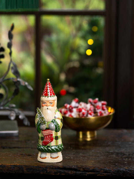 7" Father Christmas Santa With Stocking & Bell