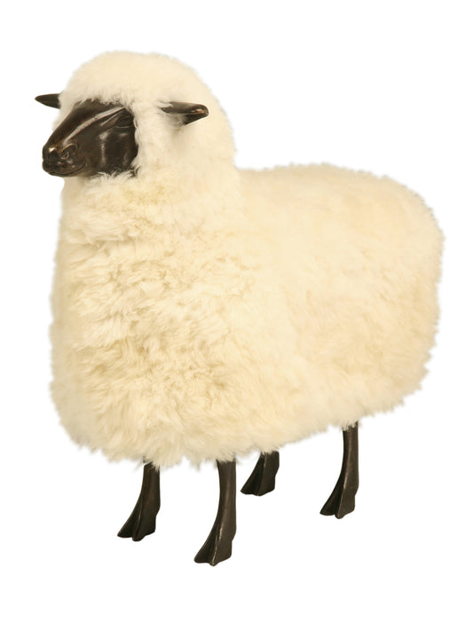 Large Shearling Sheep In Dark Bronze